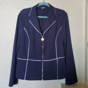 Anne Klein Zip Up Blue and White Jacket